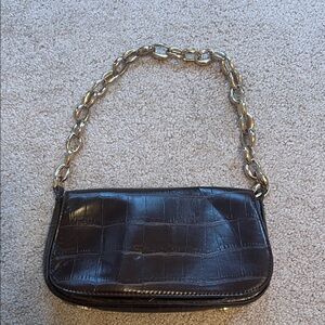 Zara Brown Croc-Embossed Shoulder Bag